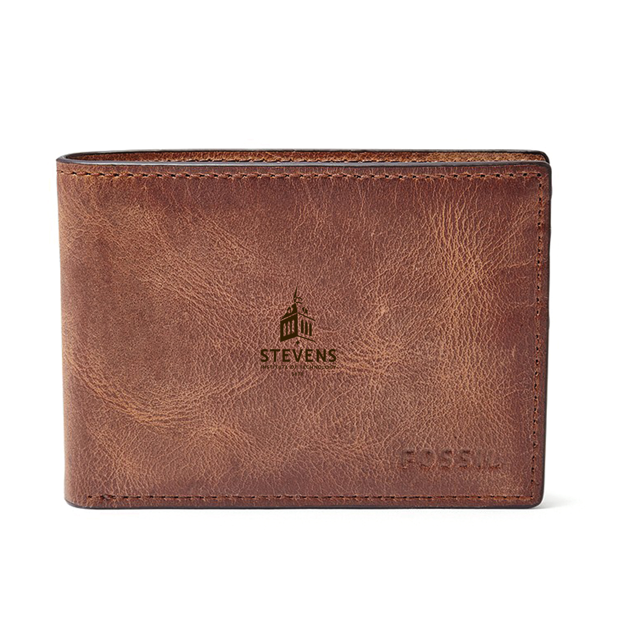 Stevens Institute of Technology Ducks Fossil Leather Derrick Front Pocket Bifold Wallet