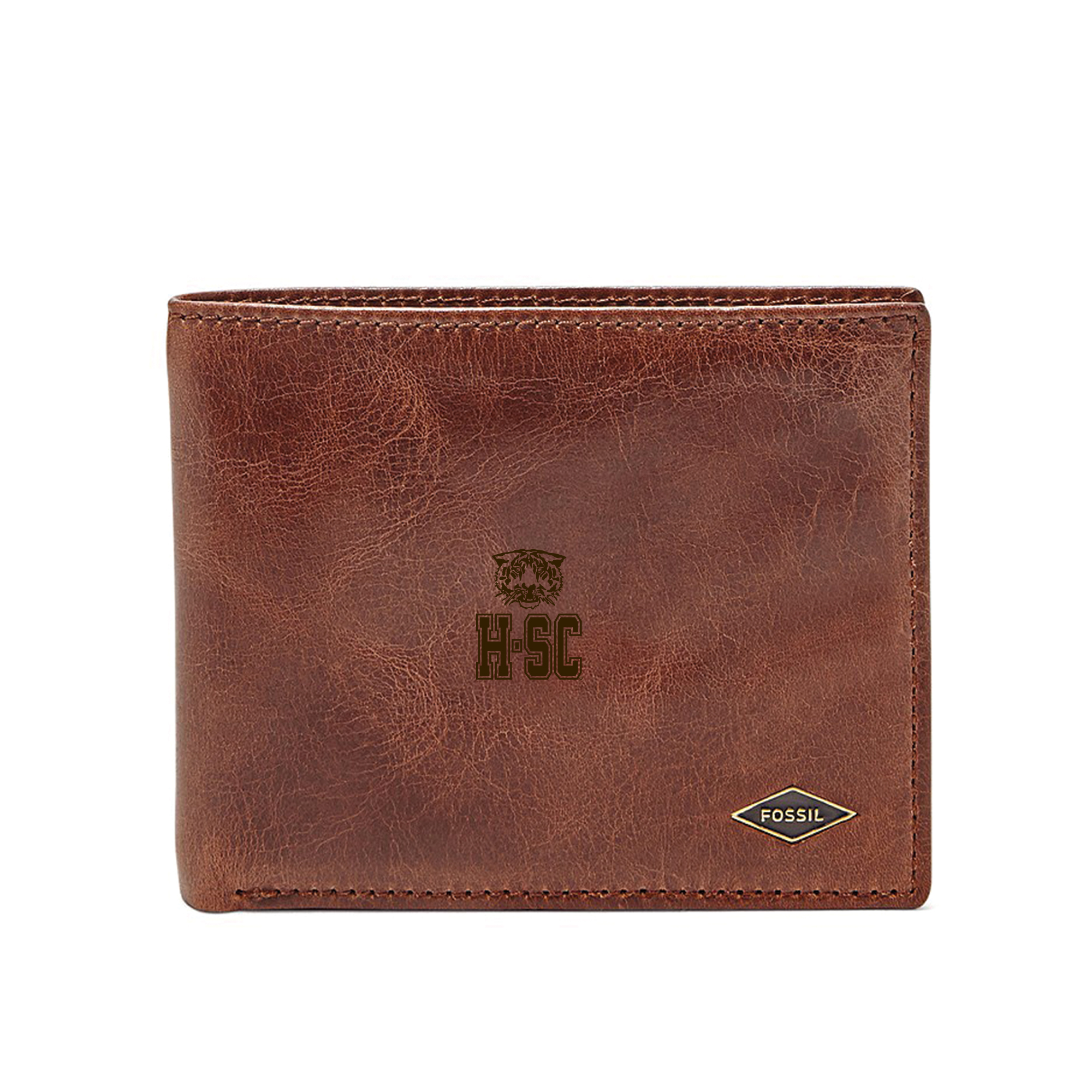 Brown Hampden-Sydney College Tigers Fossil Leather Ryan RFID Flip ID Bifold Wallet