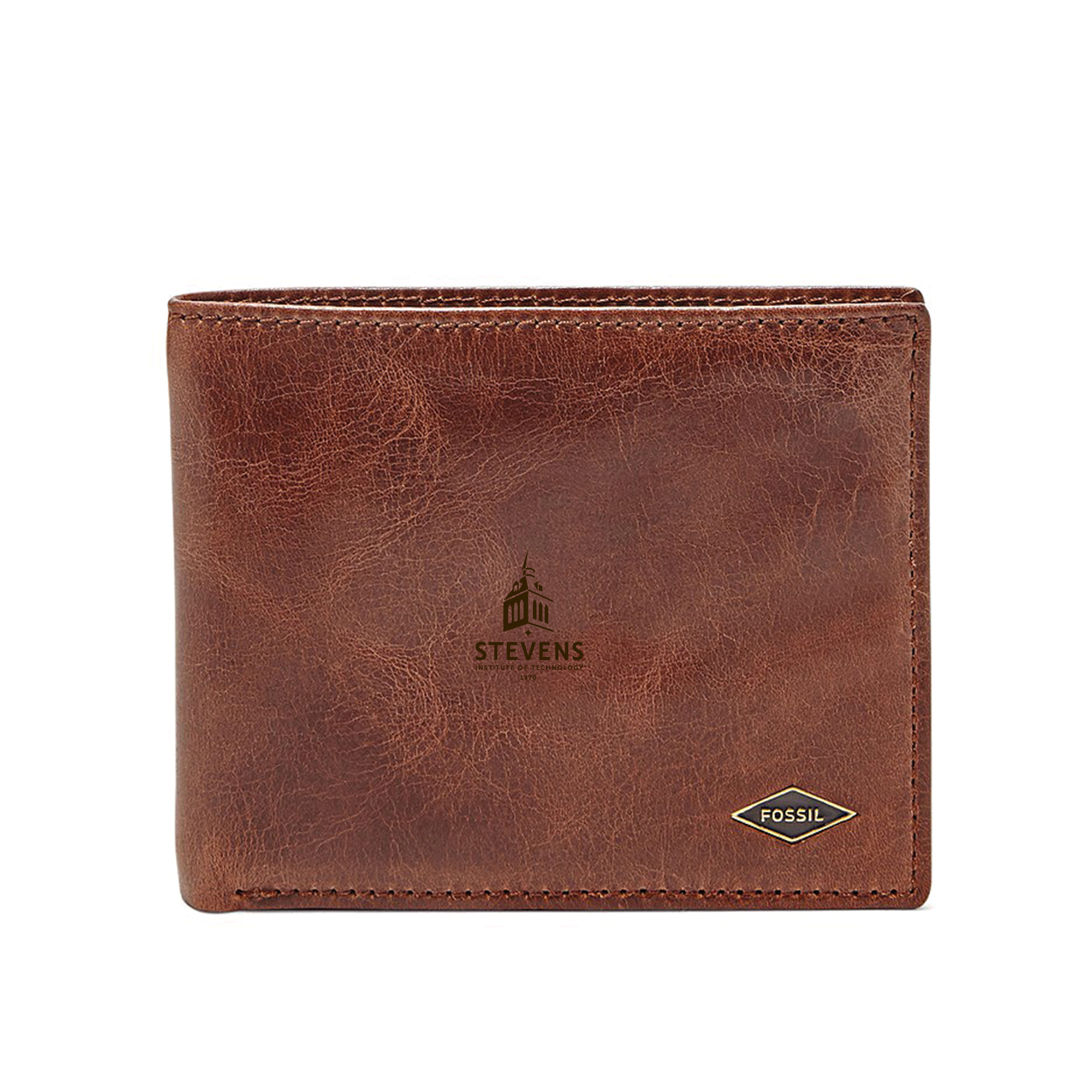 Brown Stevens Institute of Technology Ducks Fossil Leather Ryan RFID Flip ID Bifold Wallet