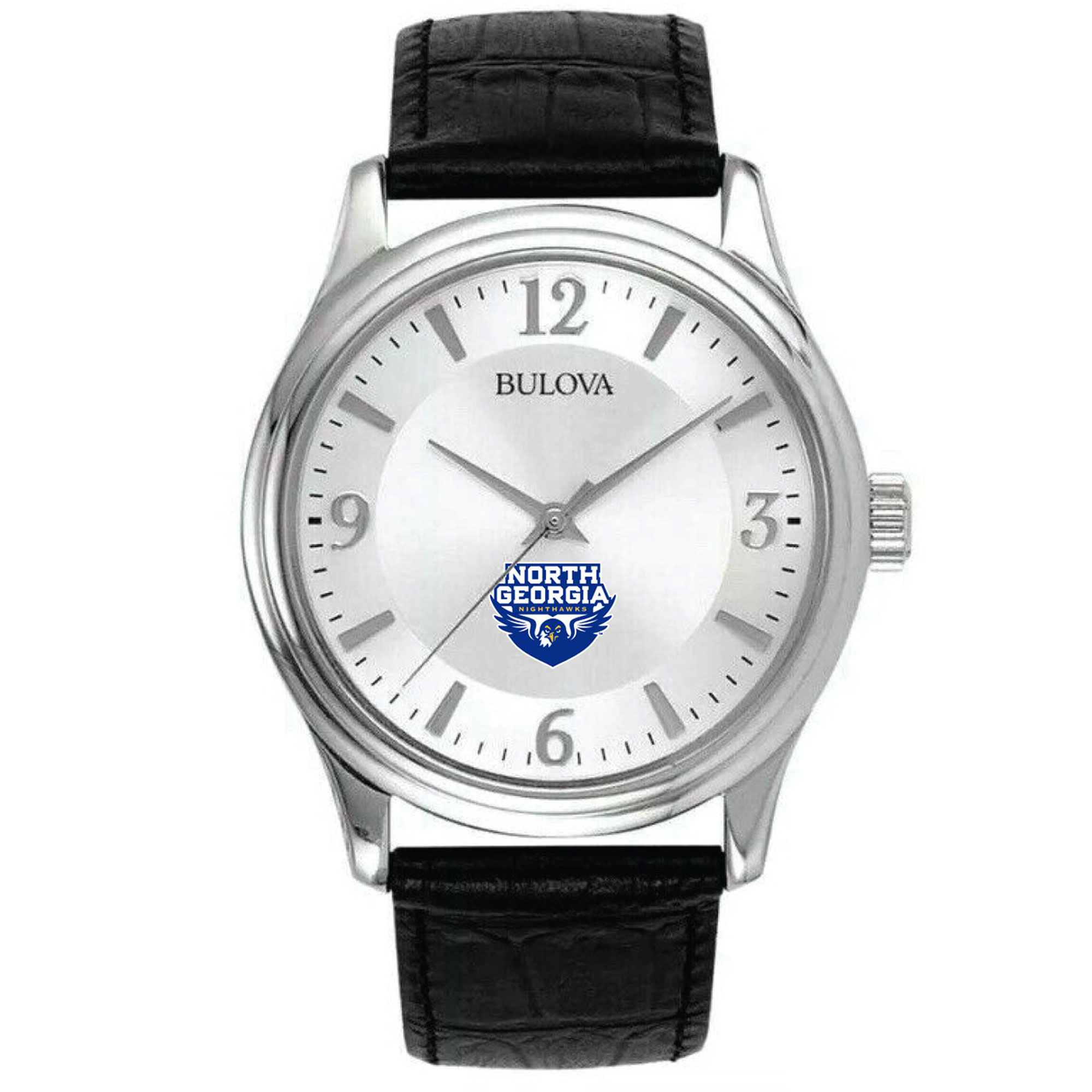 Men's North Georgia Nighthawks Bulova Silver-Tone Stainless Steel Watch with Leather Strap