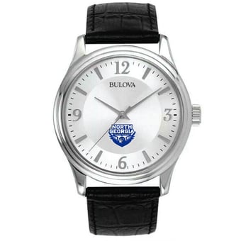 Men's North Georgia Nighthawks Bulova Silver-Tone Stainless Steel Watch with Leather Strap