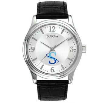Men's Southern West Virginia Community and Technical College Bulova Silver-Tone Stainless Steel Watch with Leather Strap