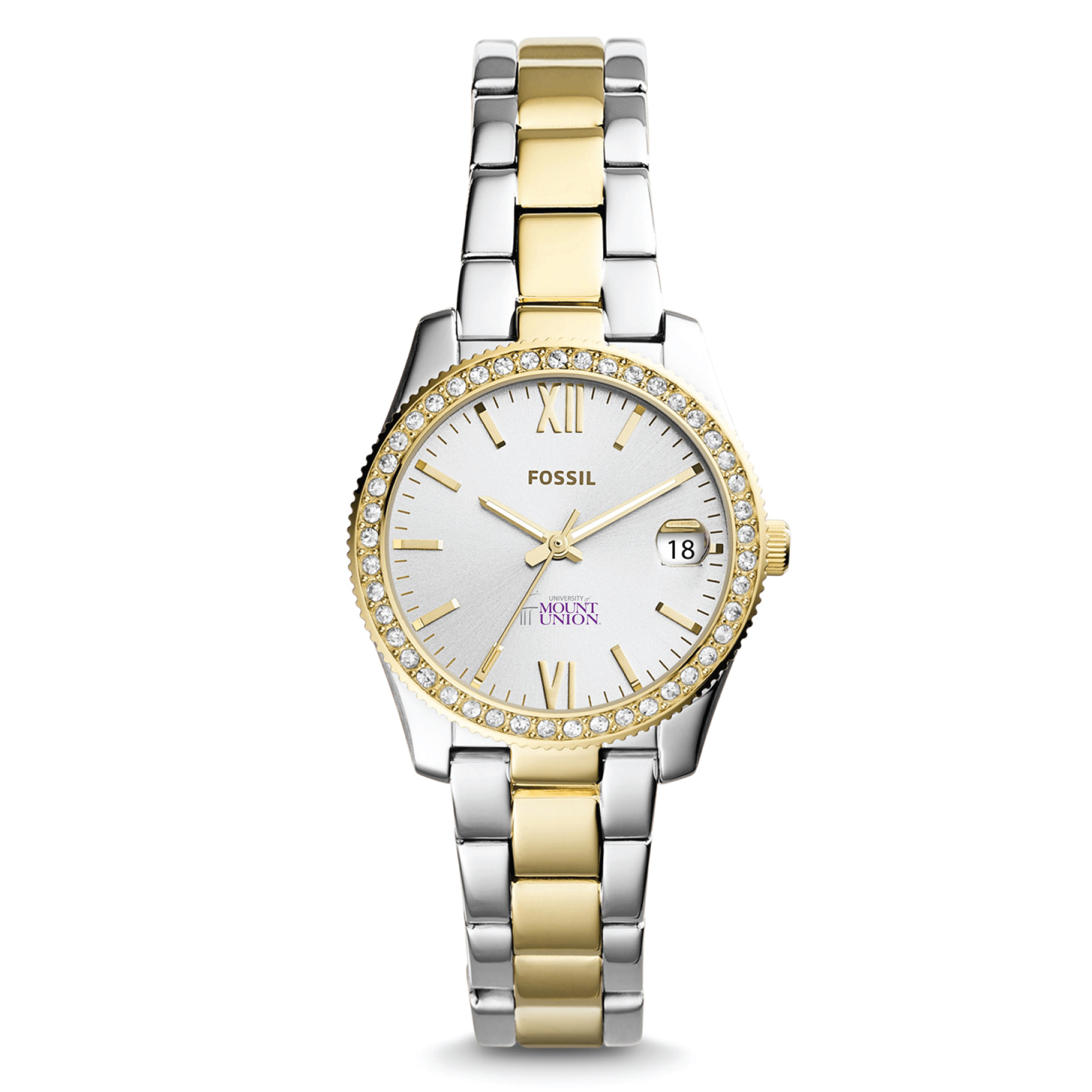 Women's Mount Union Purple Raiders Fossil Scarlette Mini Two Tone Stainless Steel Watch