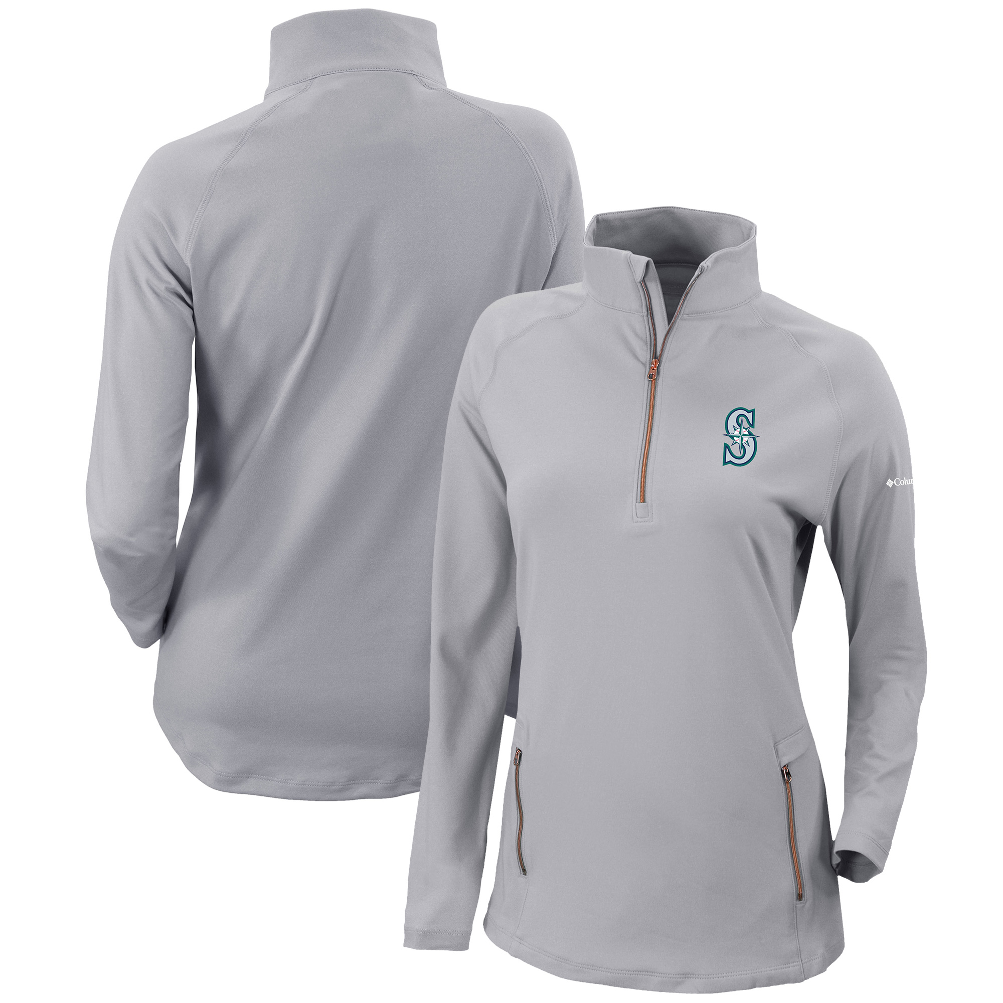 Women’s Columbia Gray Seattle Mariners Omni-Wick Outward Nine Quarter-Zip Pullover Top Women’s Columbia Gray Seattle Mariners Omni-Wick Outward Nine Quarter-Zip Pullover Top