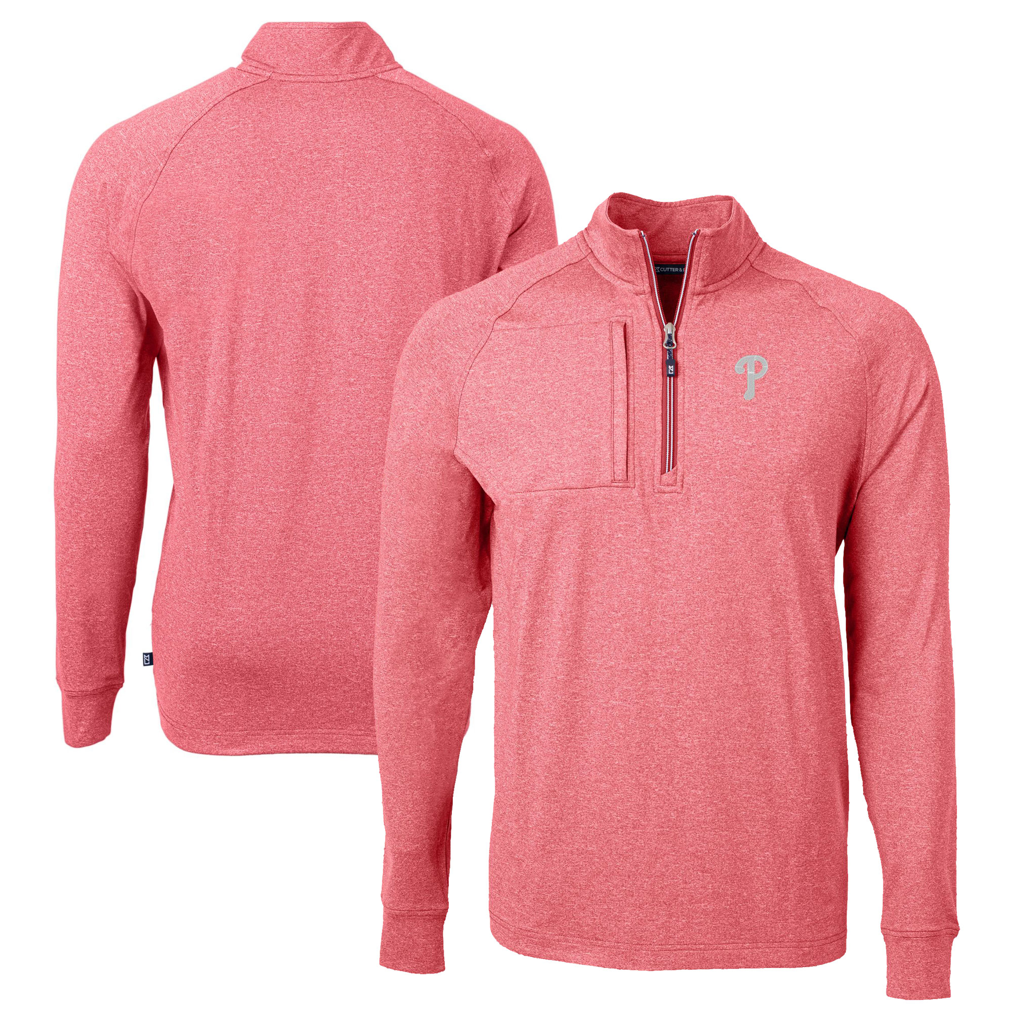 Men’s Cutter & Buck Heather Red Philadelphia Phillies Adapt Eco Knit Stretch Recycled Quarter-Zip Pullover Top Men’s Cutter & Buck Heather Red Philadelphia Phillies Adapt Eco Knit Stretch Recycled Quarter-Zip Pullover Top