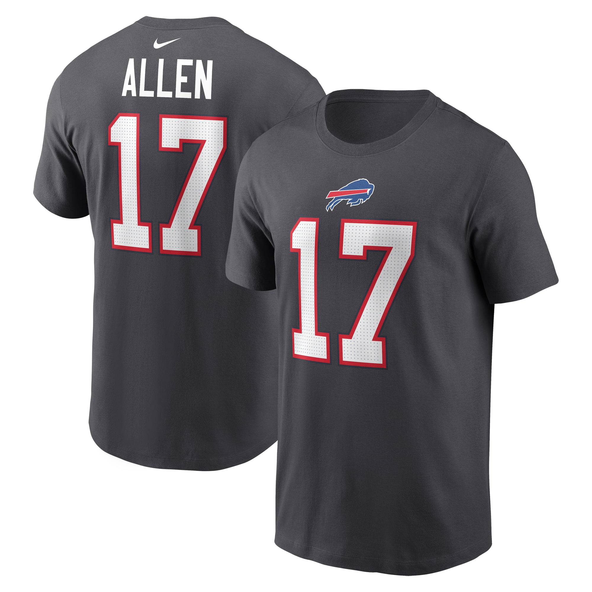 Men's Nike Josh Allen Anthracite Buffalo Bills Player Name & Number T-Shirt
