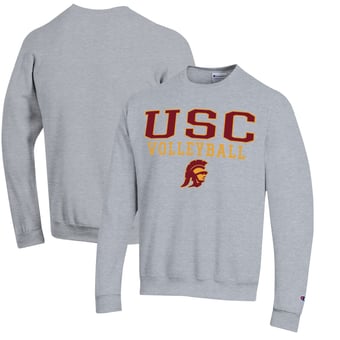 Men's Champion Gray USC Trojans Volleyball Stack Pullover Crewneck Sweatshirt