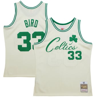 Men's Mitchell & Ness Larry Bird Cream Boston Celtics Chainstitch Swingman Jersey