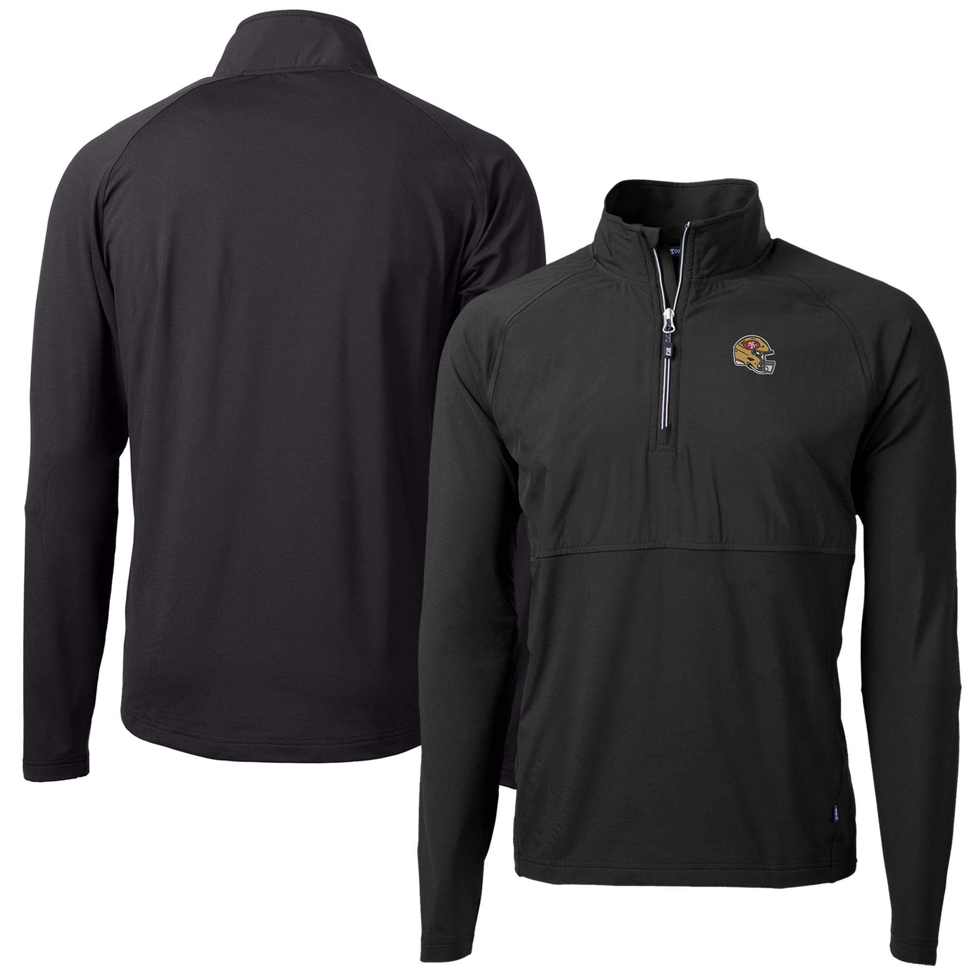 Men's Cutter & Buck Black San Francisco 49ers Helmet Adapt Eco Knit Hybrid Recycled Quarter-Zip Pullover Top