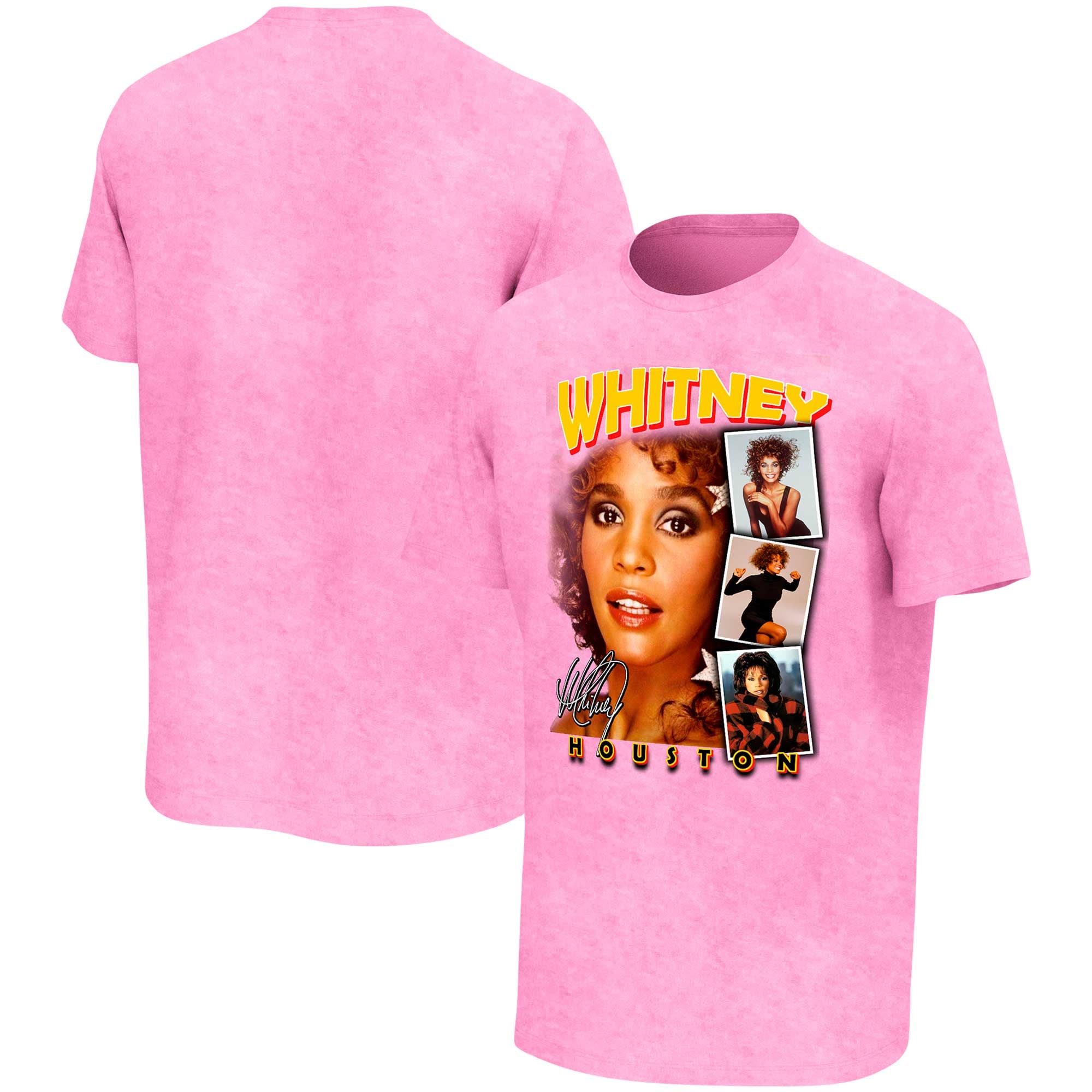 Men's Pink Whitney Houston Photo Collage Washed T-Shirt