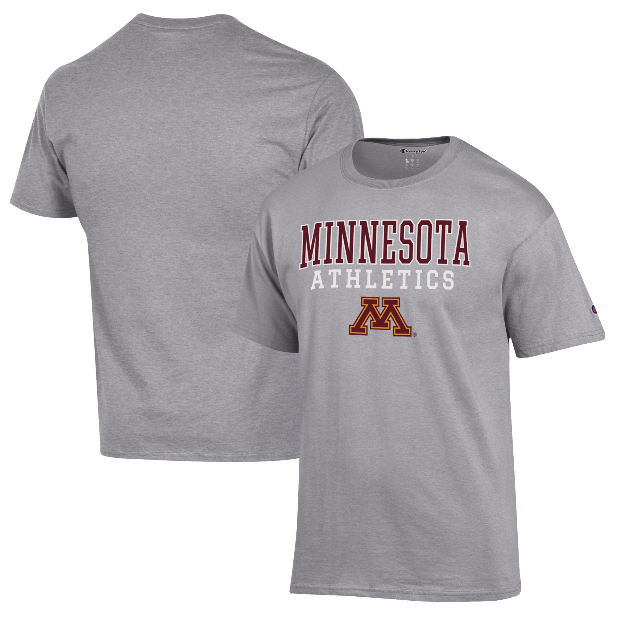 Men's Champion  Gray Minnesota Golden Gophers Athletics Logo Stack T-Shirt