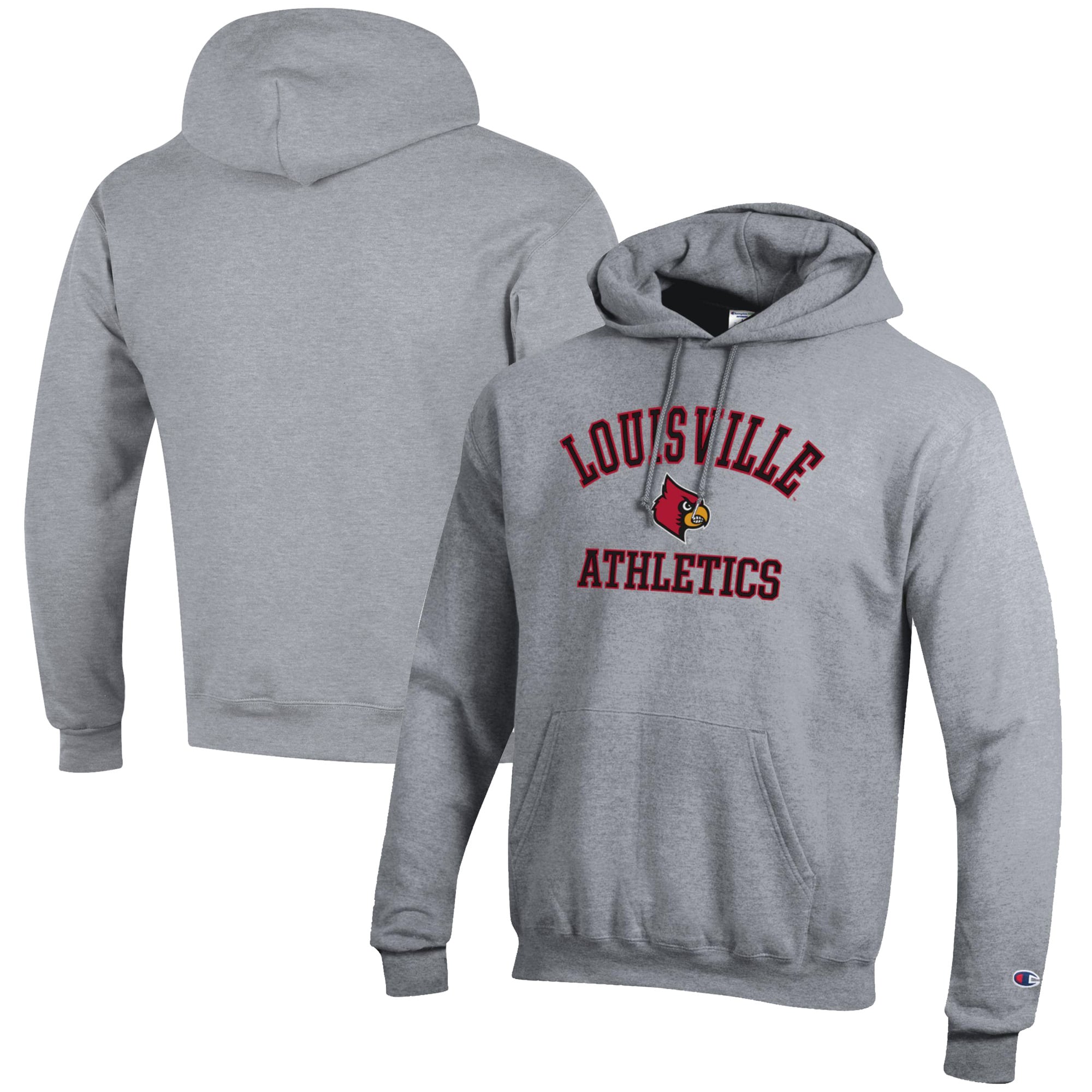 Men's Champion  Gray Louisville Cardinals Athletics Logo Pullover Hoodie