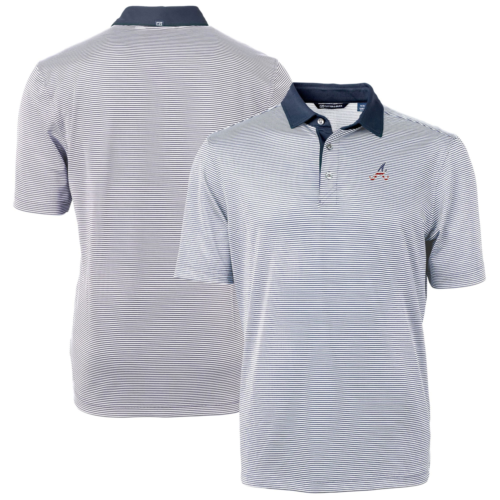 Men’s Cutter & Buck Navy Atlanta Braves Americana Logo Virtue Eco Pique Stripe Recycled Polo Men’s Cutter & Buck Navy Atlanta Braves Americana Logo Virtue Eco Pique Stripe Recycled Polo