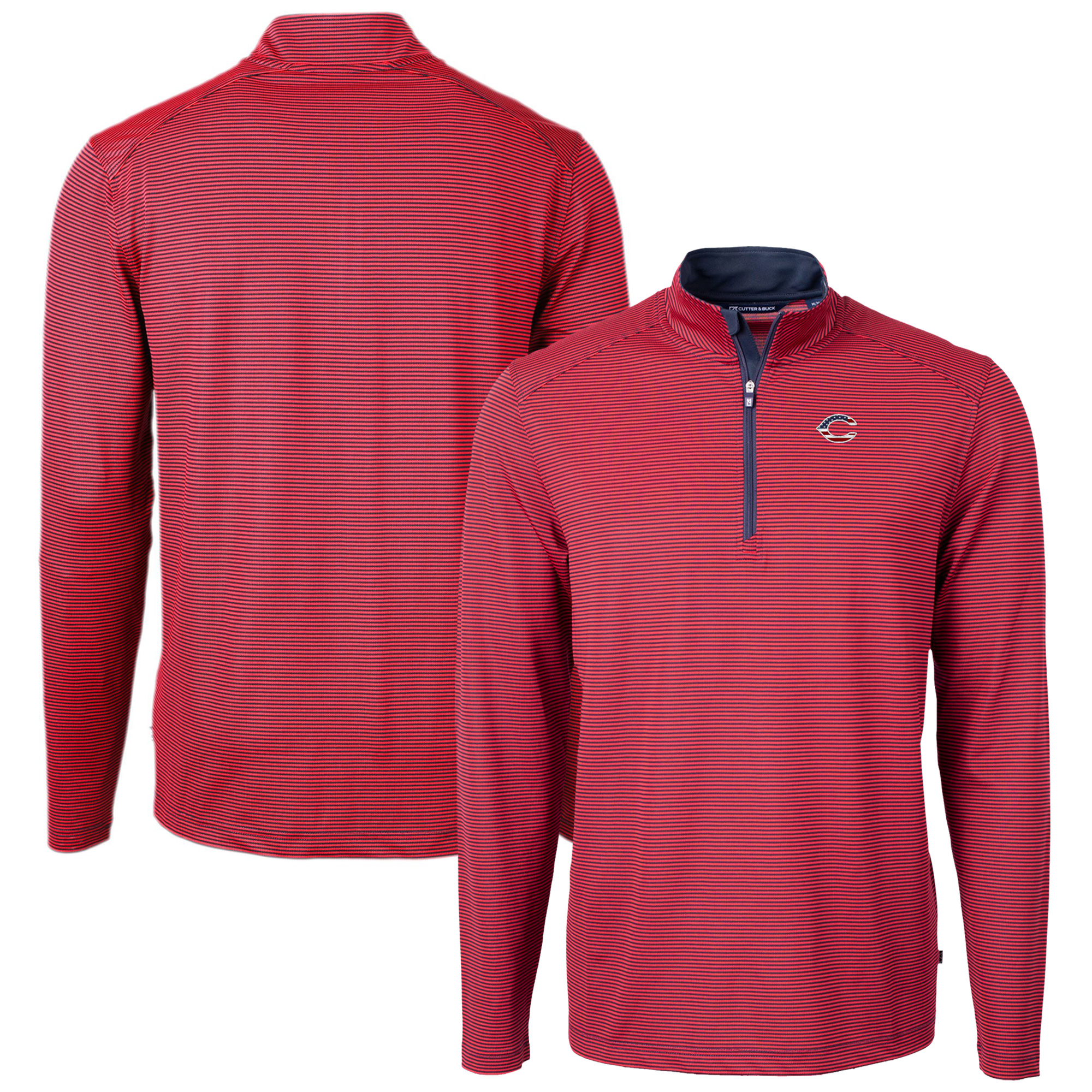 Men’s Cutter & Buck Red Cincinnati Reds Americana Logo Virtue Eco Pique Stripe Recycled Quarter-Zip Pullover Top Men’s Cutter & Buck Red Cincinnati Reds Americana Logo Virtue Eco Pique Stripe Recycled Quarter-Zip Pullover Top