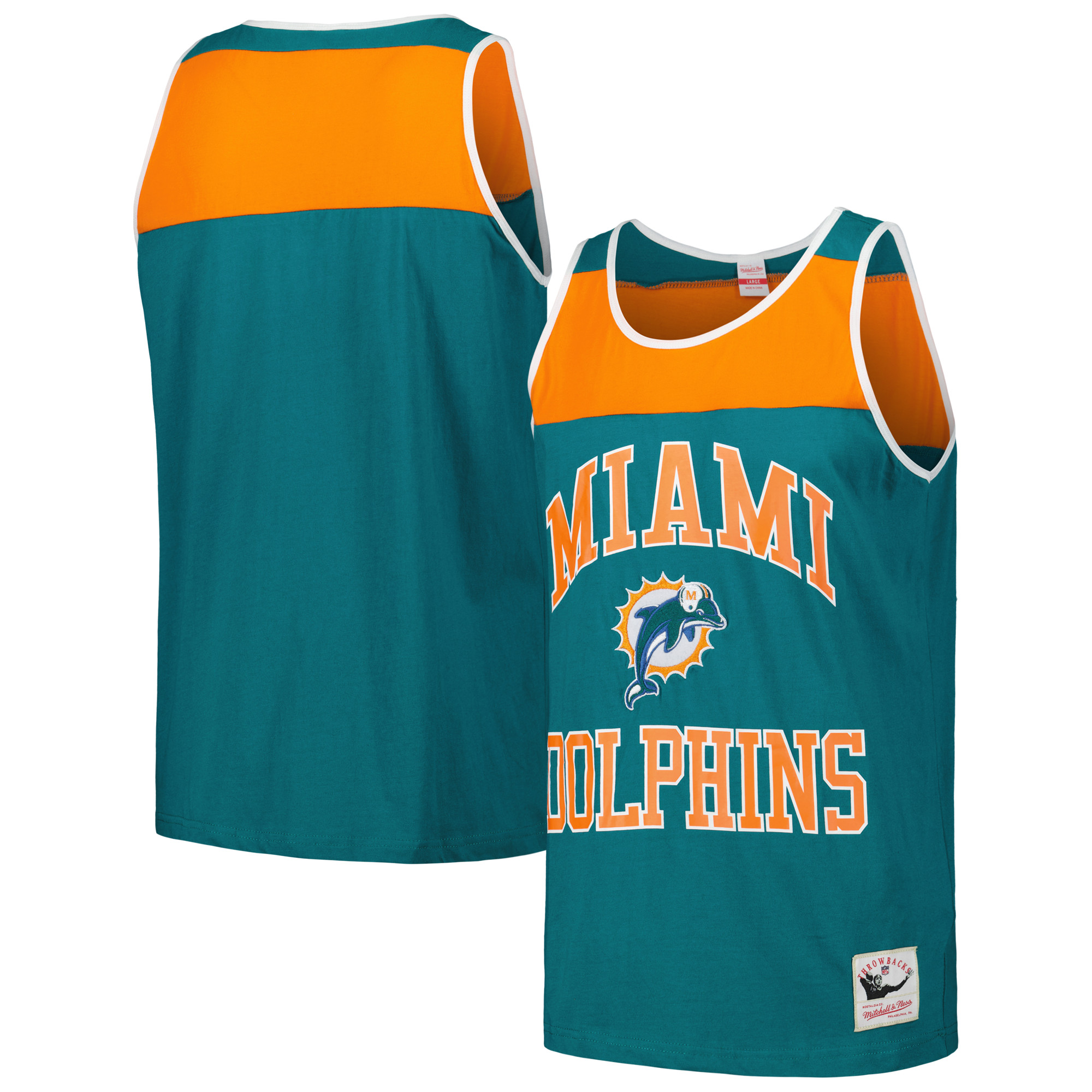 Men's Mitchell & Ness Teal/Orange Miami Dolphins Gridiron Classics Heritage Colorblock Tank Top