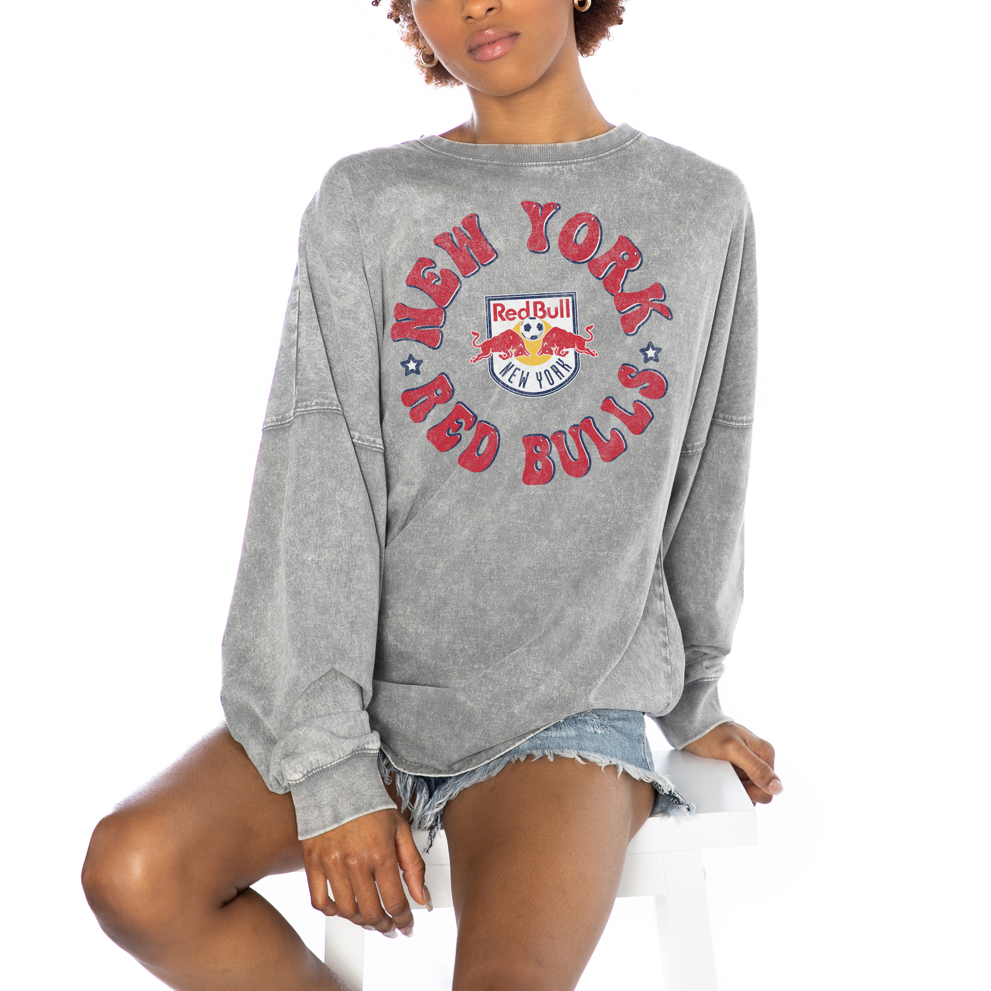 Women’s Gameday Couture Gray New York Red Bulls Faded Design Pullover Sweatshirt Women’s Gameday Couture Gray New York Red Bulls Faded Design Pullover Sweatshirt