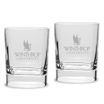 Winthrop Eagles 11.75oz. Two-Piece Luigi Bormioli Square Double Old Fashion Glasses Set