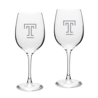 Temple Owls Two-Piece 16oz. Traditional White Wine Glass Set