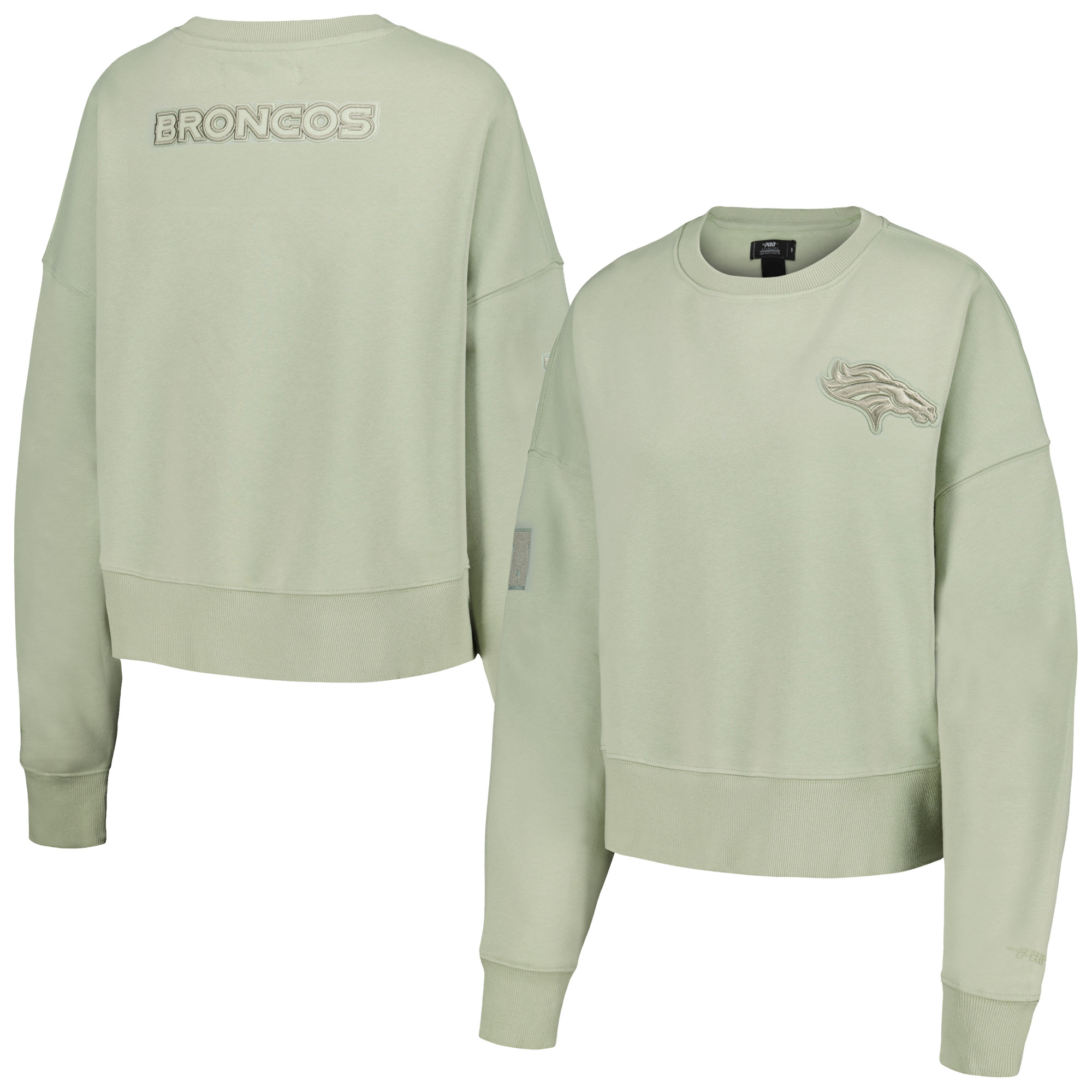 Women's Pro Standard Light Green Denver Broncos Oversized Cropped Neutral Pullover Sweatshirt