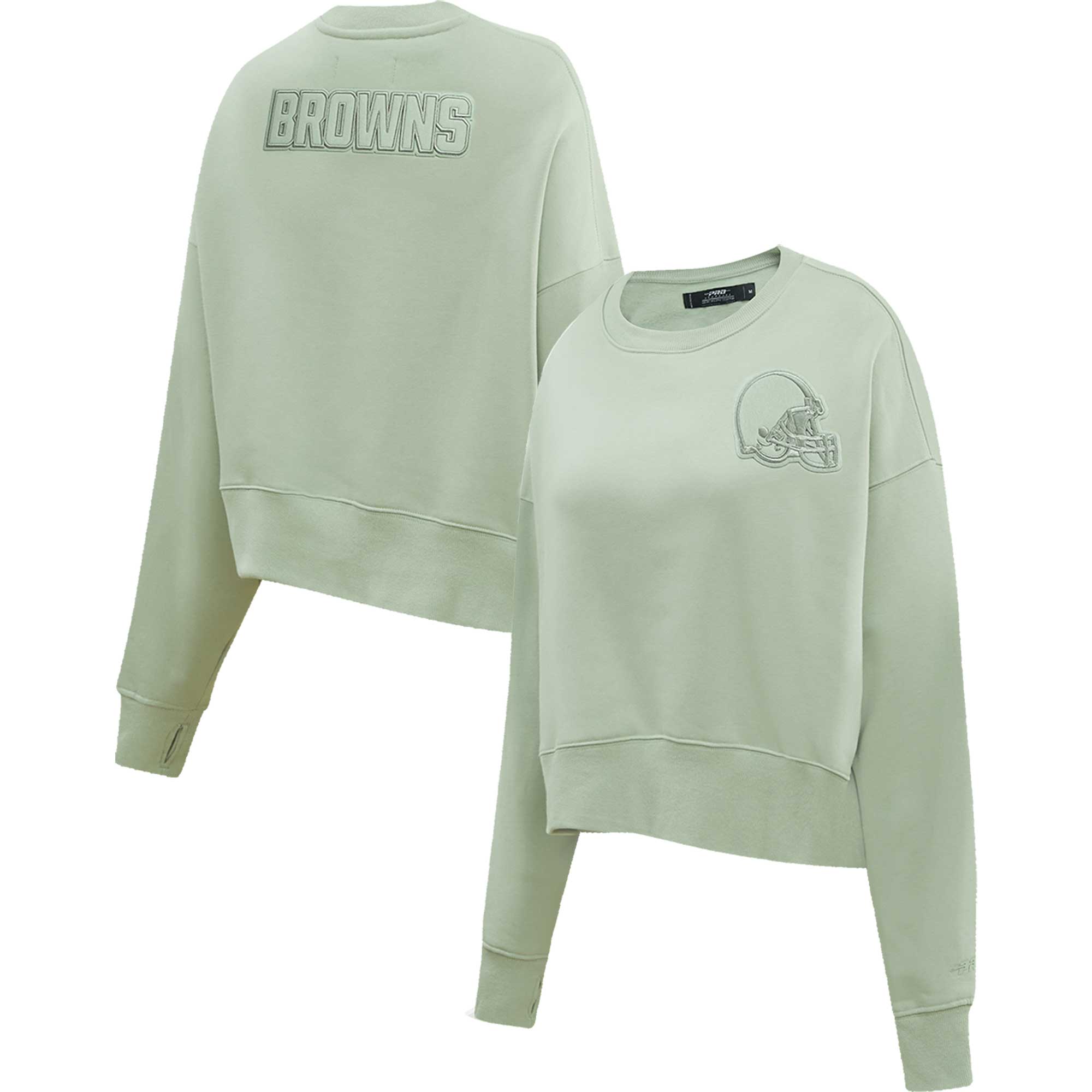 Women's Pro Standard Light Green Cleveland Browns Oversized Cropped Neutral Pullover Sweatshirt