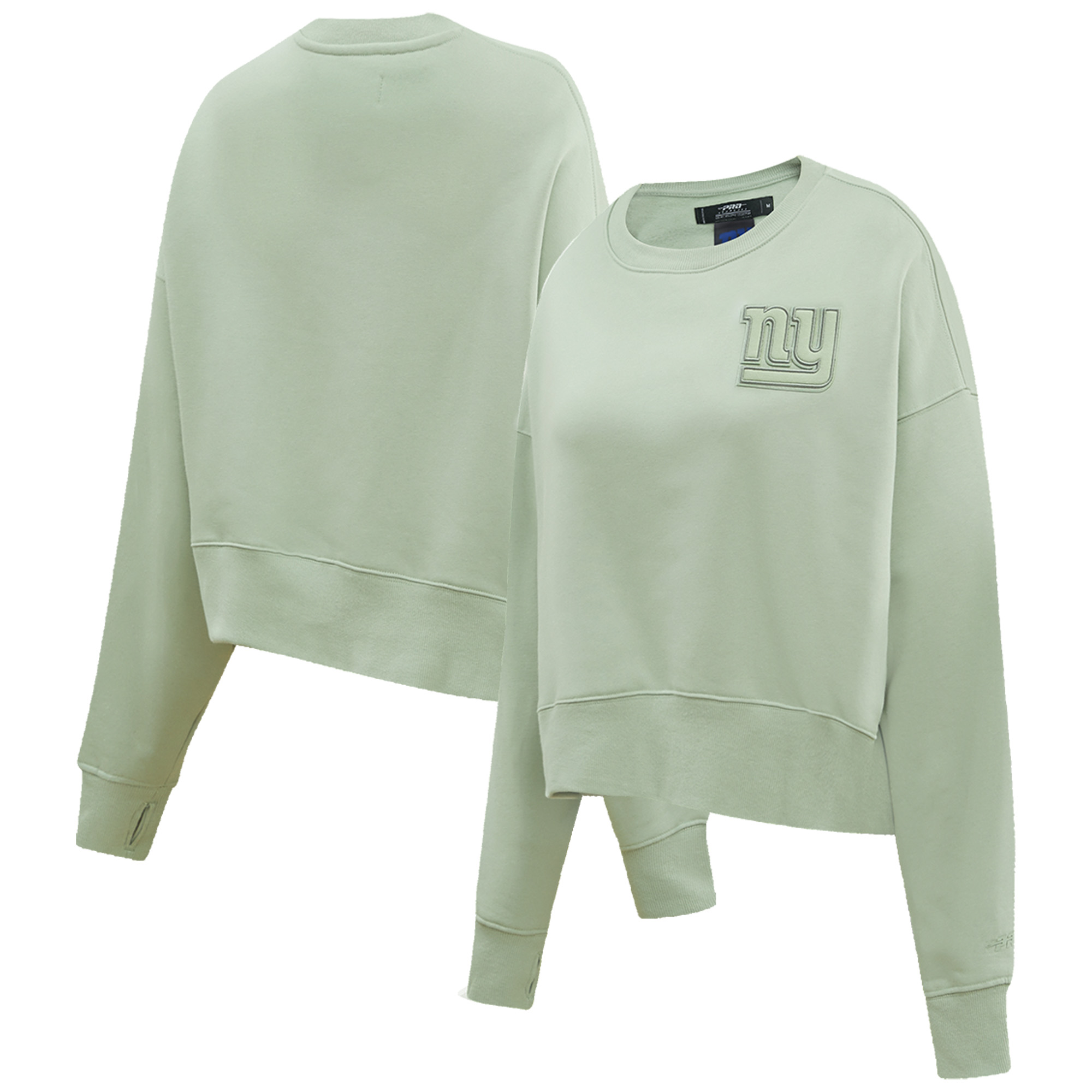 Women's Pro Standard Light Green New York Giants Oversized Cropped Neutral Pullover Sweatshirt