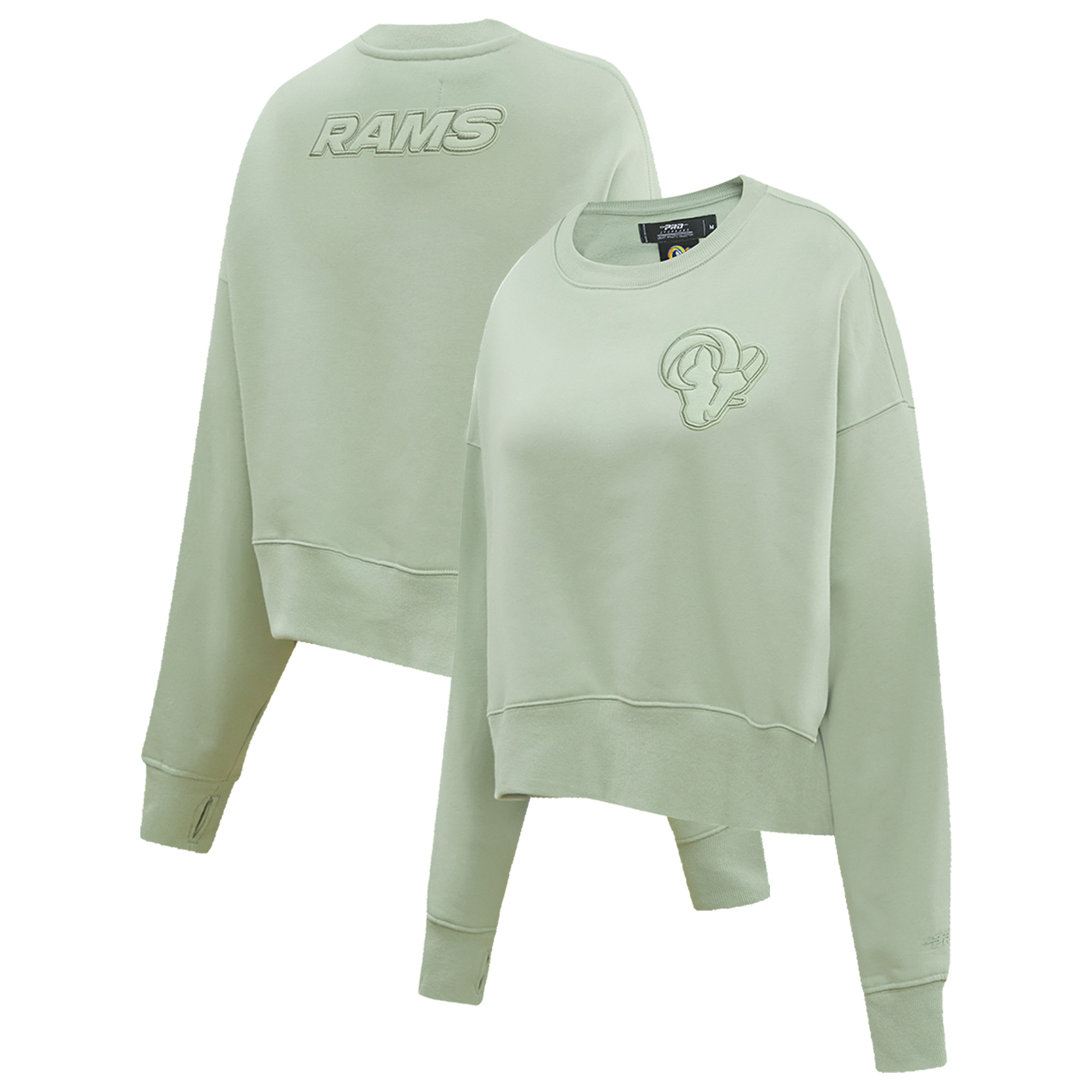 Women's Pro Standard Light Green Los Angeles Rams Oversized Cropped Neutral Pullover Sweatshirt