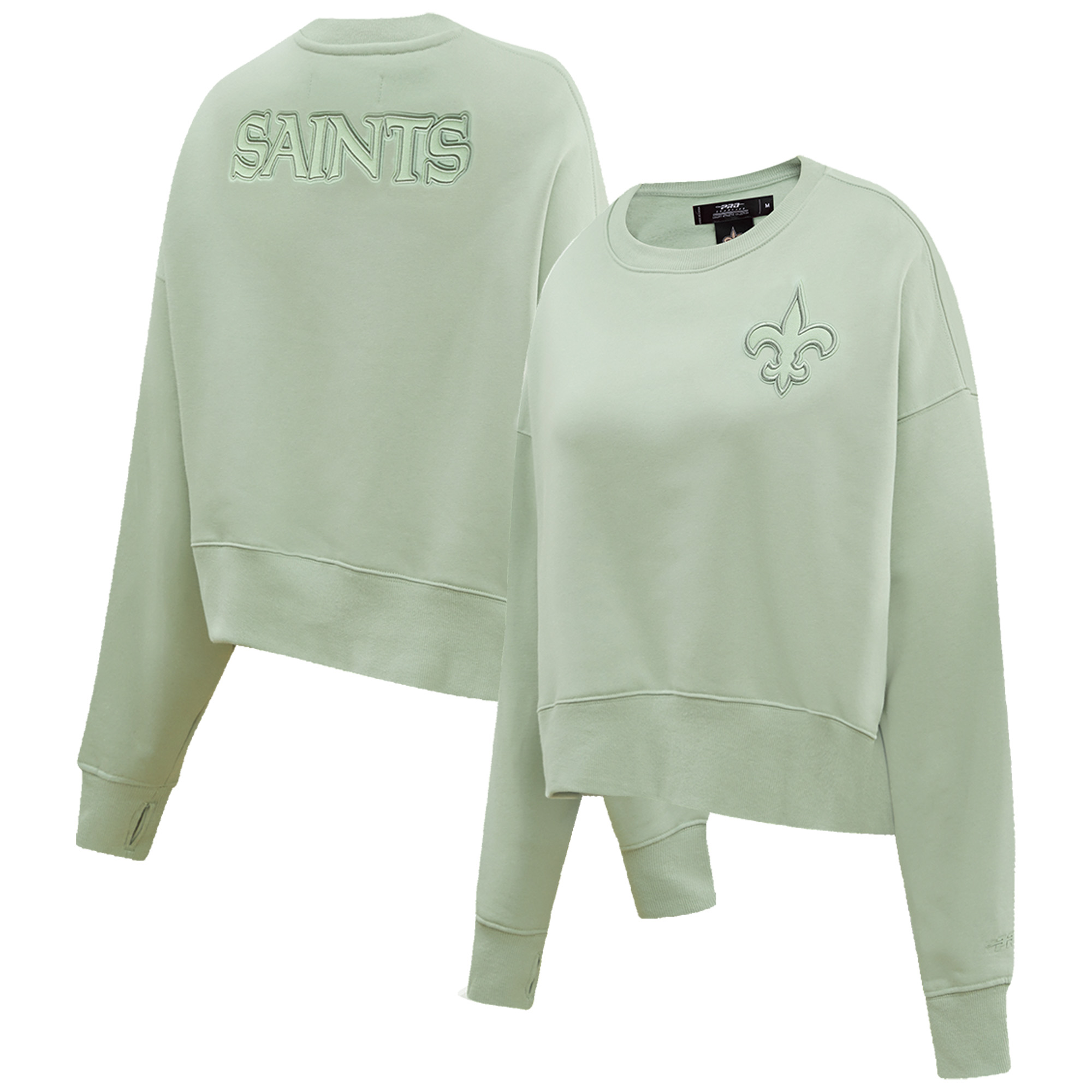 Women's Pro Standard Light Green New Orleans Saints Oversized Cropped Neutral Pullover Sweatshirt