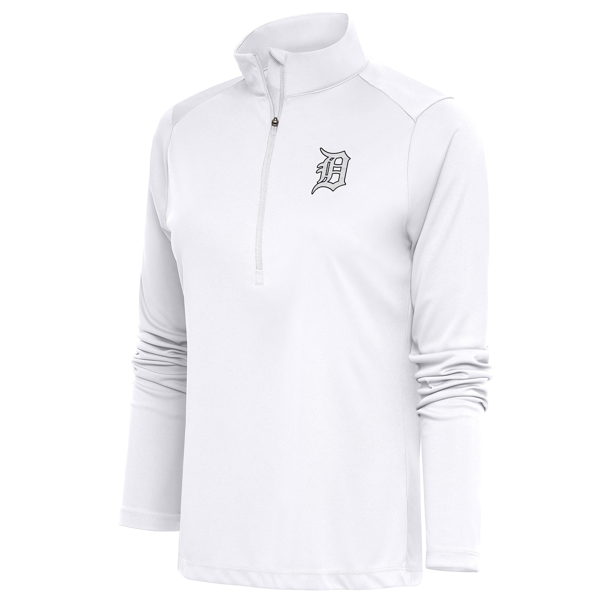Women’s Antigua White Detroit Tigers Brushed Metallic Tribute Half-Zip Pullover Top Women’s Antigua White Detroit Tigers Brushed Metallic Tribute Half-Zip Pullover Top