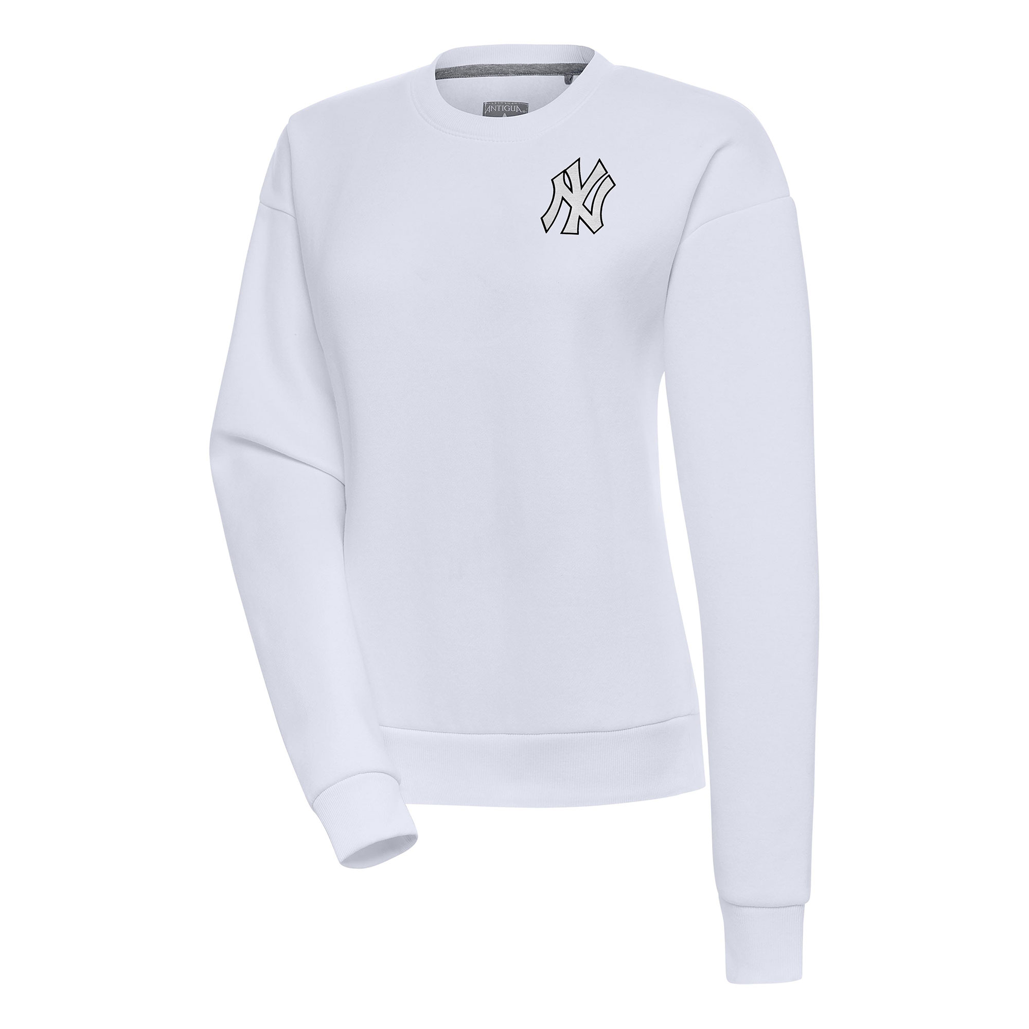 Women’s Antigua White New York Yankees Brushed Metallic Victory Pullover Sweatshirt Women’s Antigua White New York Yankees Brushed Metallic Victory Pullover Sweatshirt
