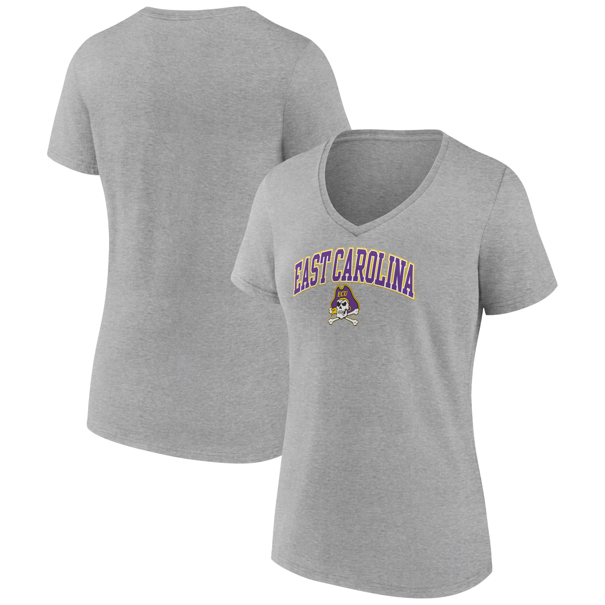 Women's Gray ECU Pirates Campus V-Neck T-Shirt