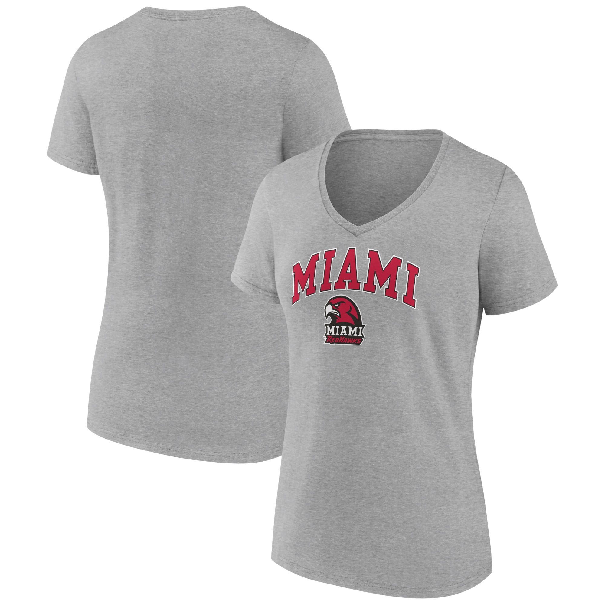 Women's Gray Miami University RedHawks Campus V-Neck T-Shirt