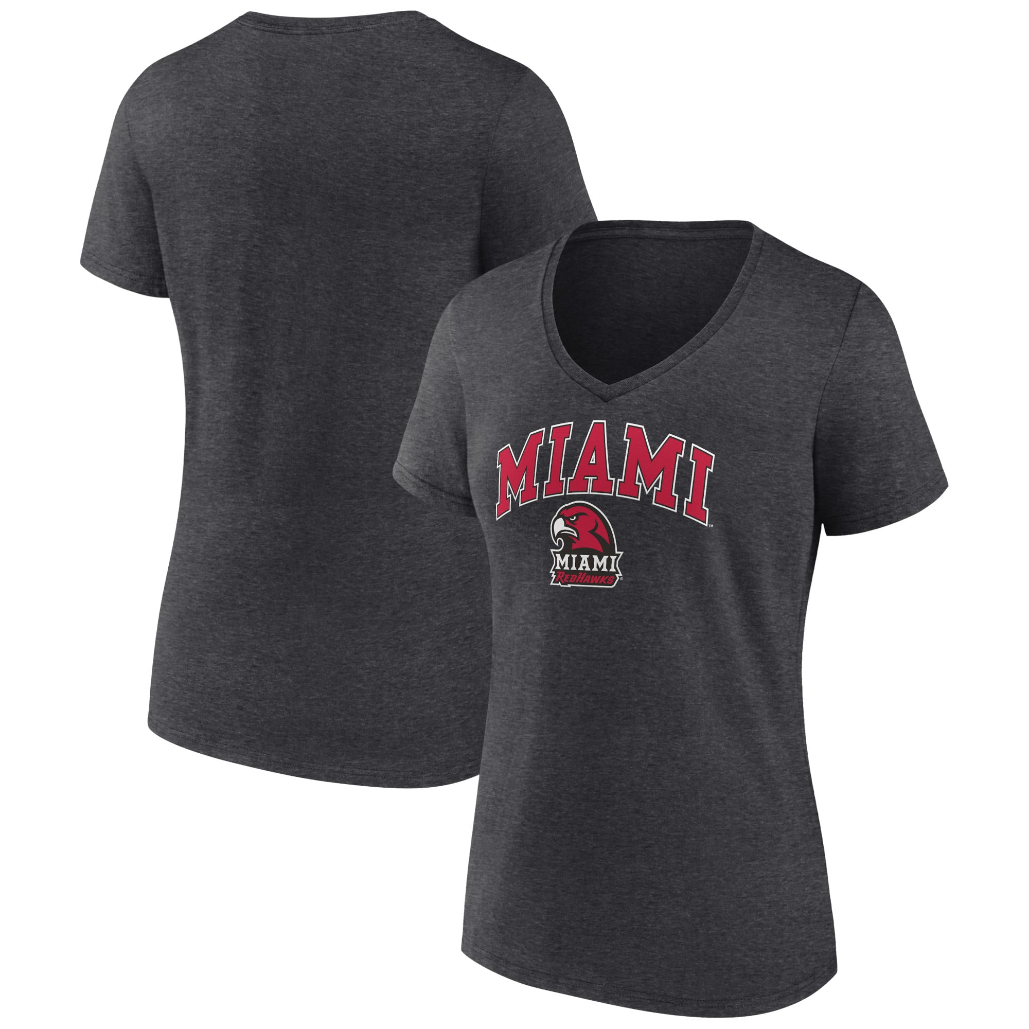 Women's Charcoal Miami University RedHawks Campus V-Neck T-Shirt