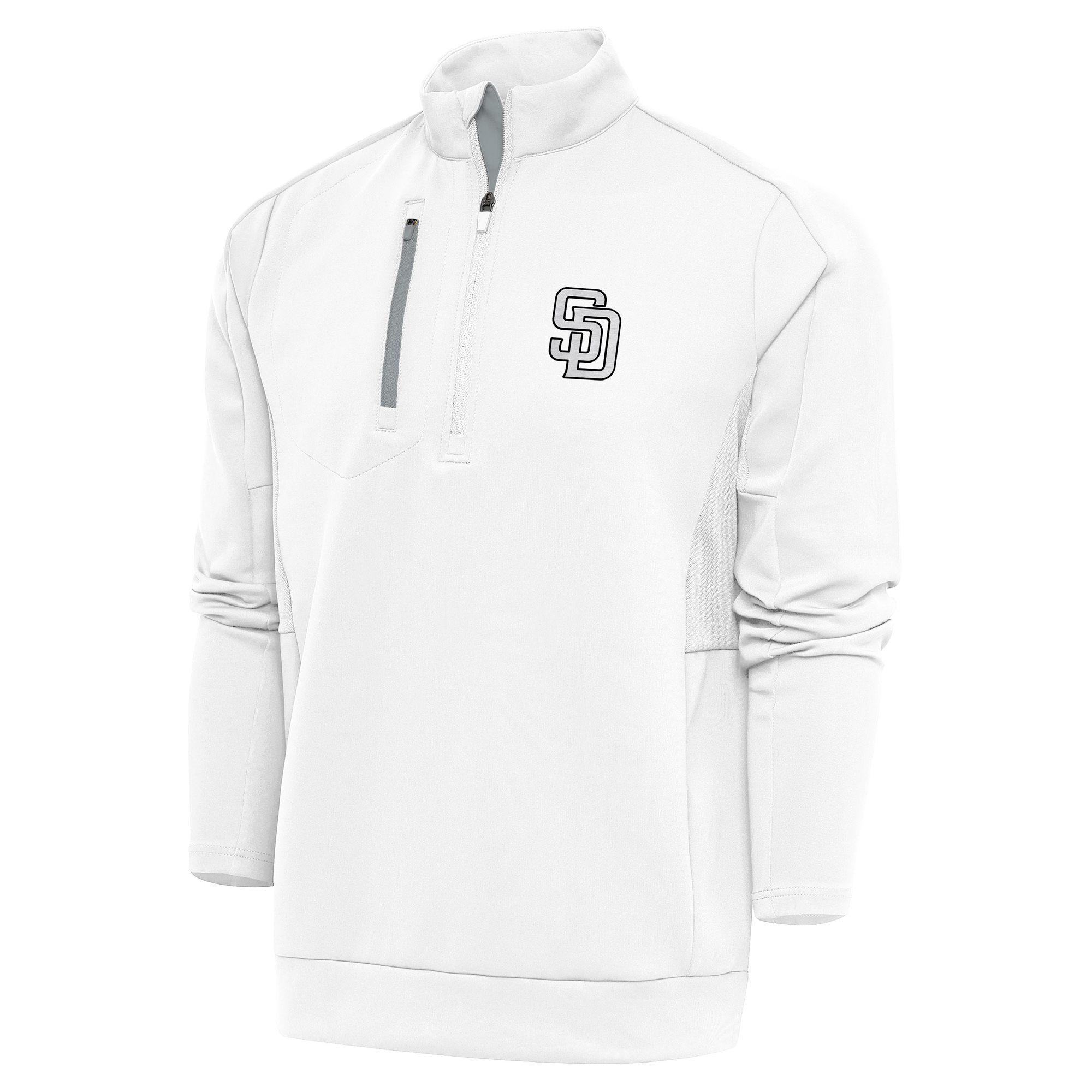 Men’s Antigua White San Diego Padres Metallic Generation Quarter-Zip Pullover Top Men’s Antigua White San Diego Padres Metallic Generation Quarter-Zip Pullover Top