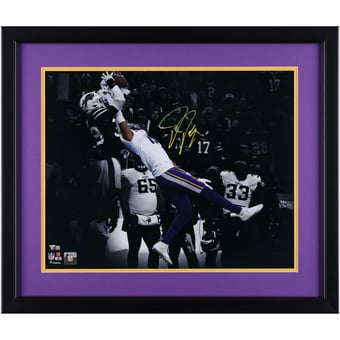 Justin Jefferson Minnesota Vikings Autographed Framed 16" x 20" Catch vs. Buffalo Bills Spotlight Photograph