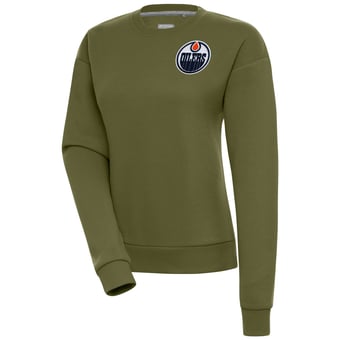 Women's Antigua Olive Edmonton Oilers Victory Pullover Sweatshirt