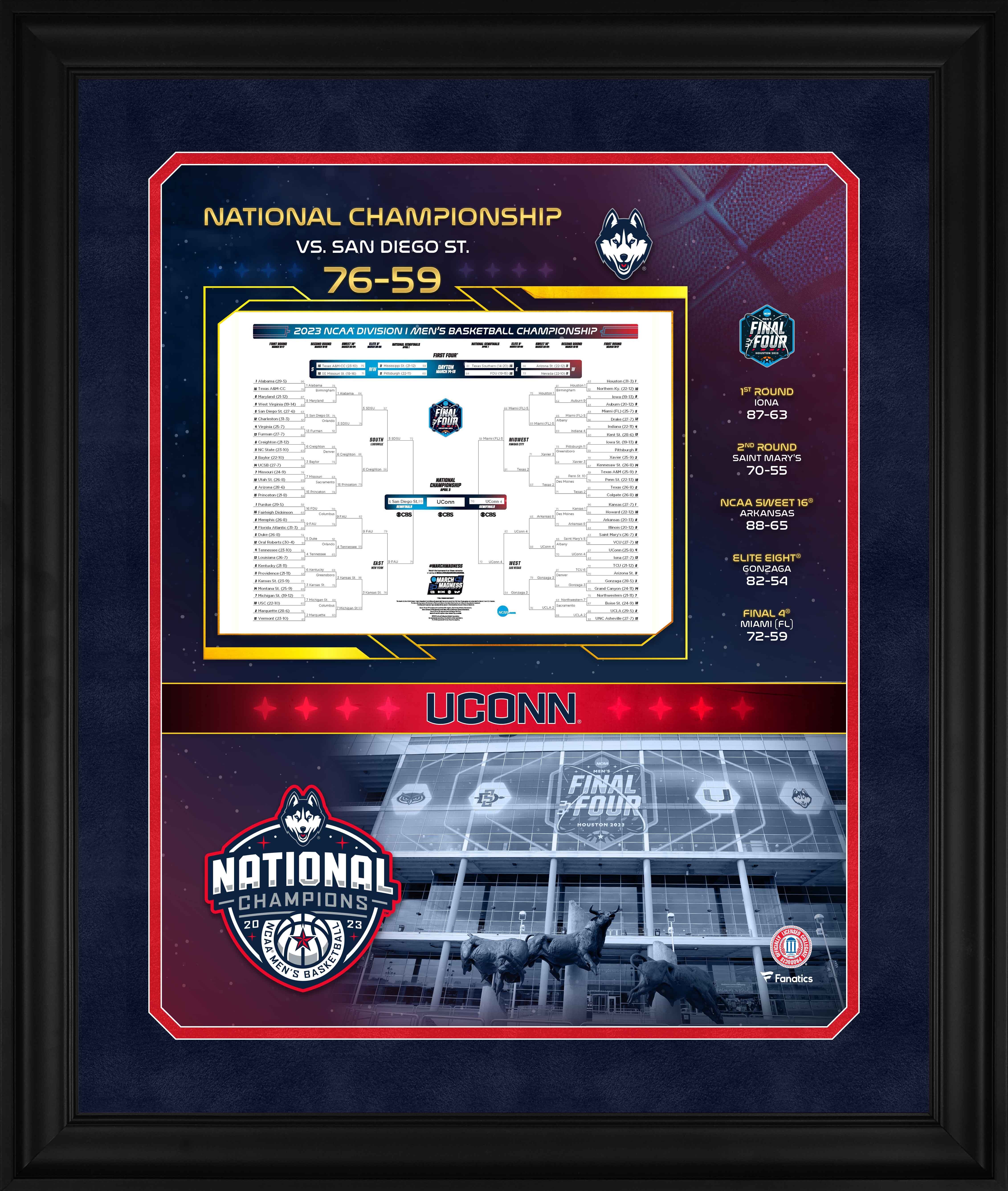 UConn Huskies 2023 NCAA Men's Basketball National Champions Framed 20" x 24" Bracket Collage Photo