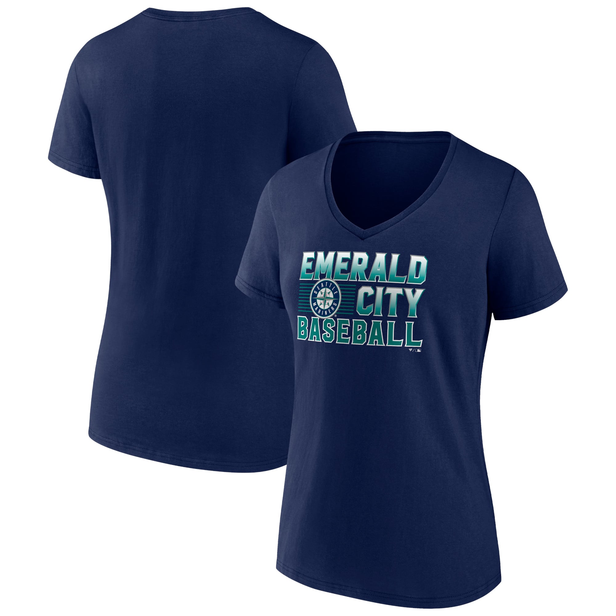 Women's Navy Seattle Mariners Hometown Emerald Baseball V-Neck T-Shirt