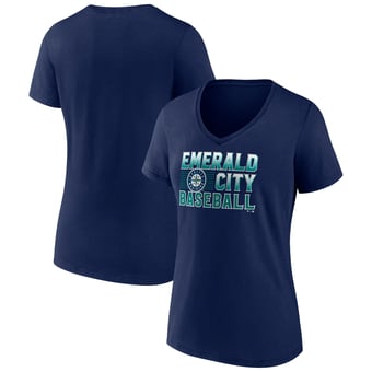 Women's Navy Seattle Mariners Hometown Emerald Baseball V-Neck T-Shirt