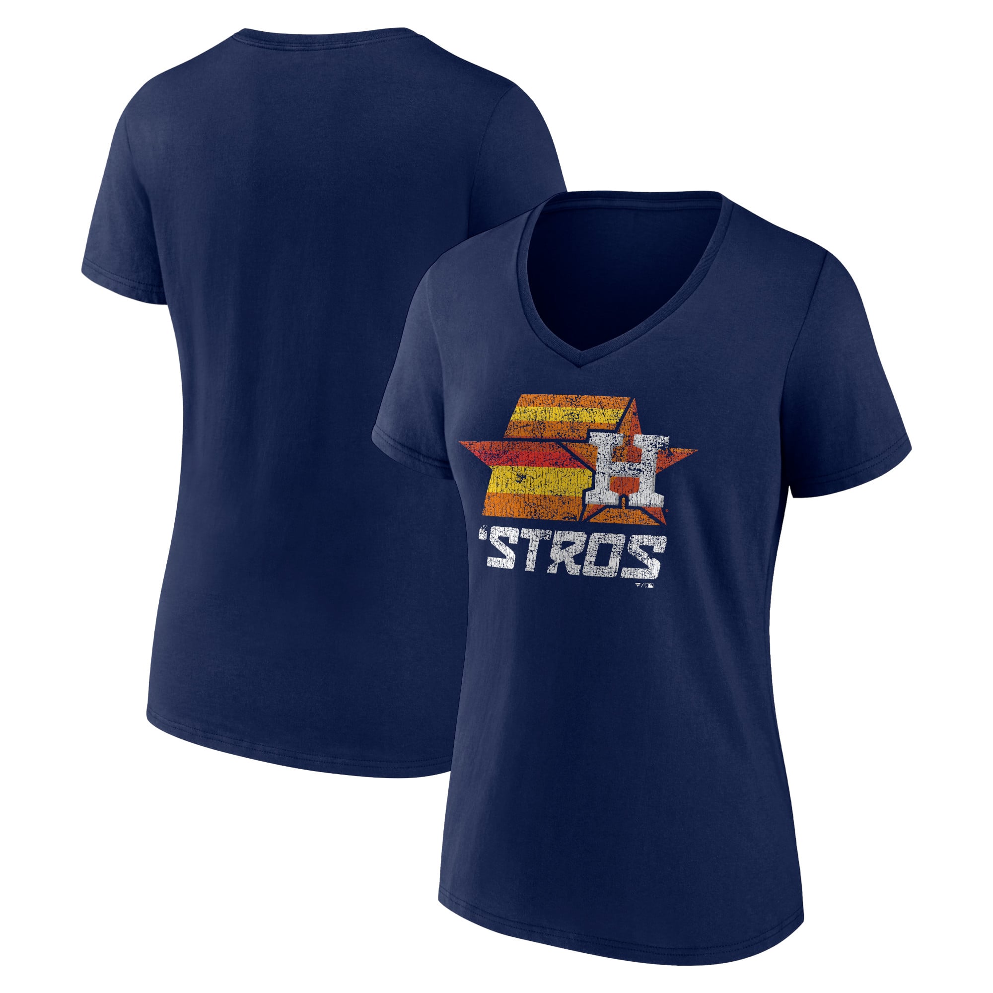 Women's Navy Houston Astros Hometown Throwback Stros V-Neck T-Shirt
