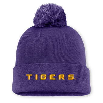 Men's Nike  Purple LSU Tigers Peak Cuffed Knit Hat With Pom