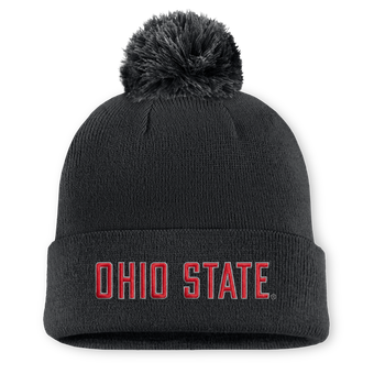 Men's Nike  Black Ohio State Buckeyes Peak Cuffed Knit Hat With Pom