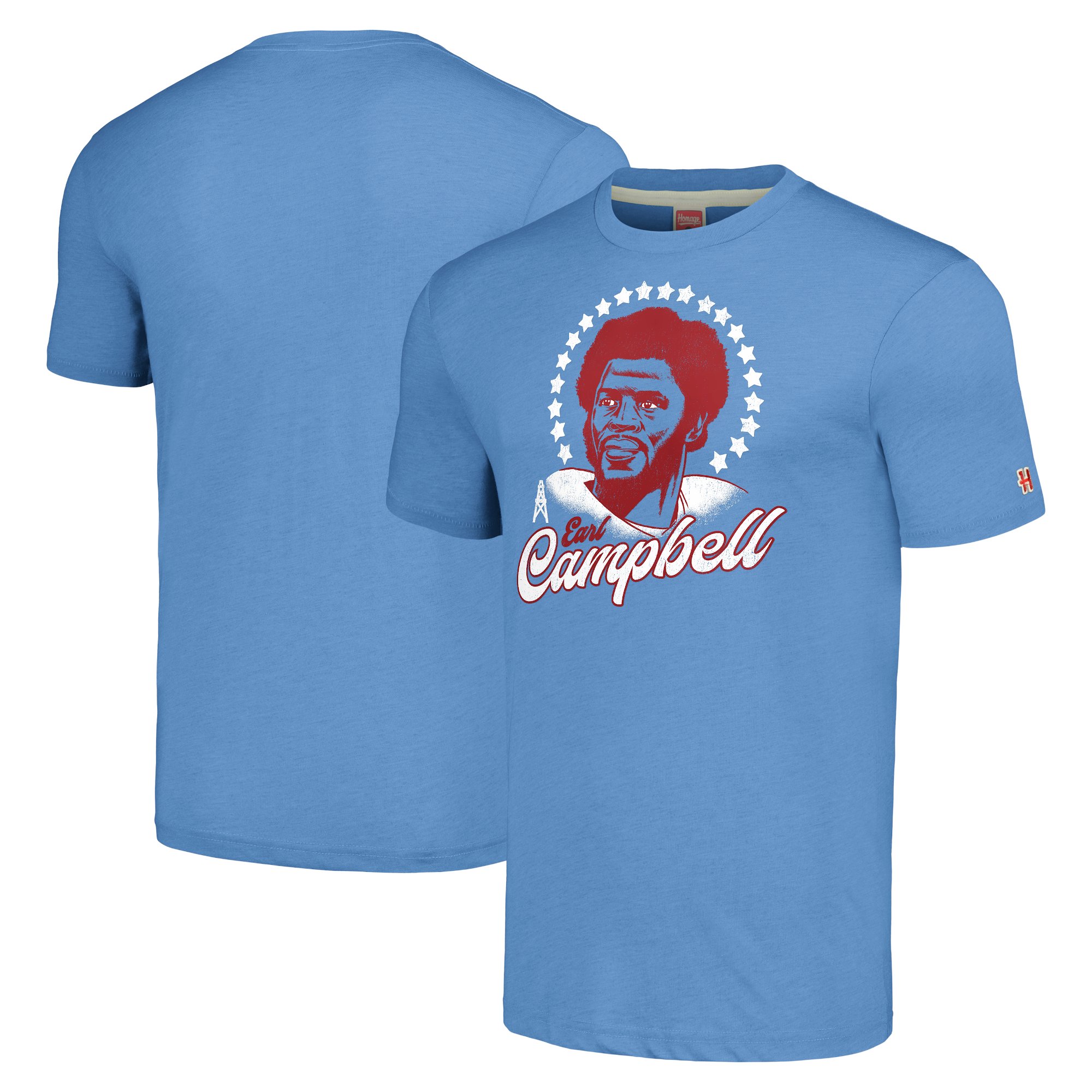 Unisex Homage Earl Campbell Light Blue Houston Oilers  Caricature Retired Player Tri-Blend T-Shirt