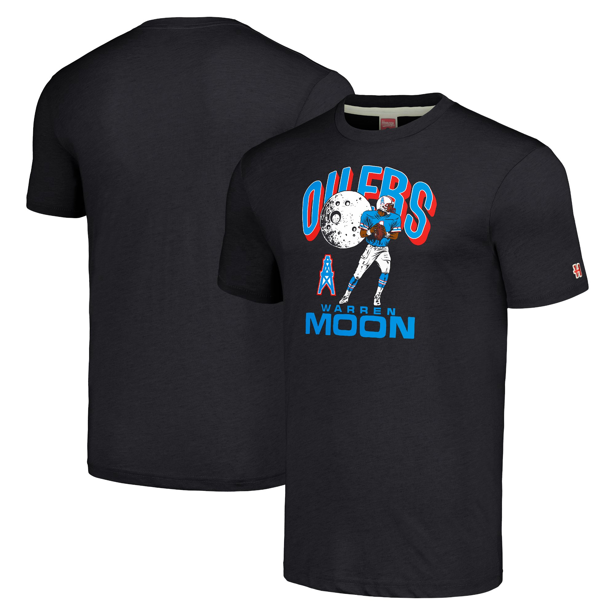 Unisex Homage Warren Moon Charcoal Houston Oilers  Caricature Retired Player Tri-Blend T-Shirt