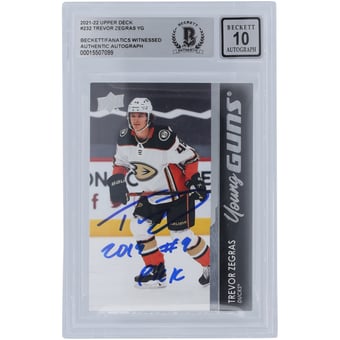 Trevor Zegras Anaheim Ducks Autographed 2021-22 Upper Deck Series 1 Young Guns #232 Beckett Fanatics Witnessed Authenticated 10 Rookie Card with "2019 #9 Pick" Inscription
