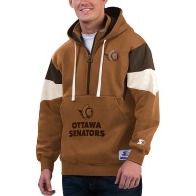 Men's Starter Tan Ottawa Senators Shot Gun Half-Zip Hoodie
