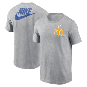 Men's Nike Heather Gray Seattle Mariners Cooperstown Collection Large Logo 2-Hit T-Shirt