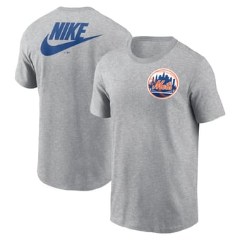 Men's Nike Heather Gray New York Mets Cooperstown Collection Large Logo 2-Hit T-Shirt