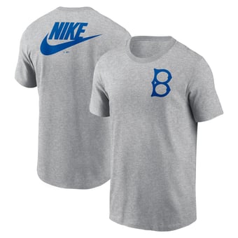Men's Nike Heather Gray Brooklyn Dodgers Cooperstown Collection Large Logo 2-Hit T-Shirt