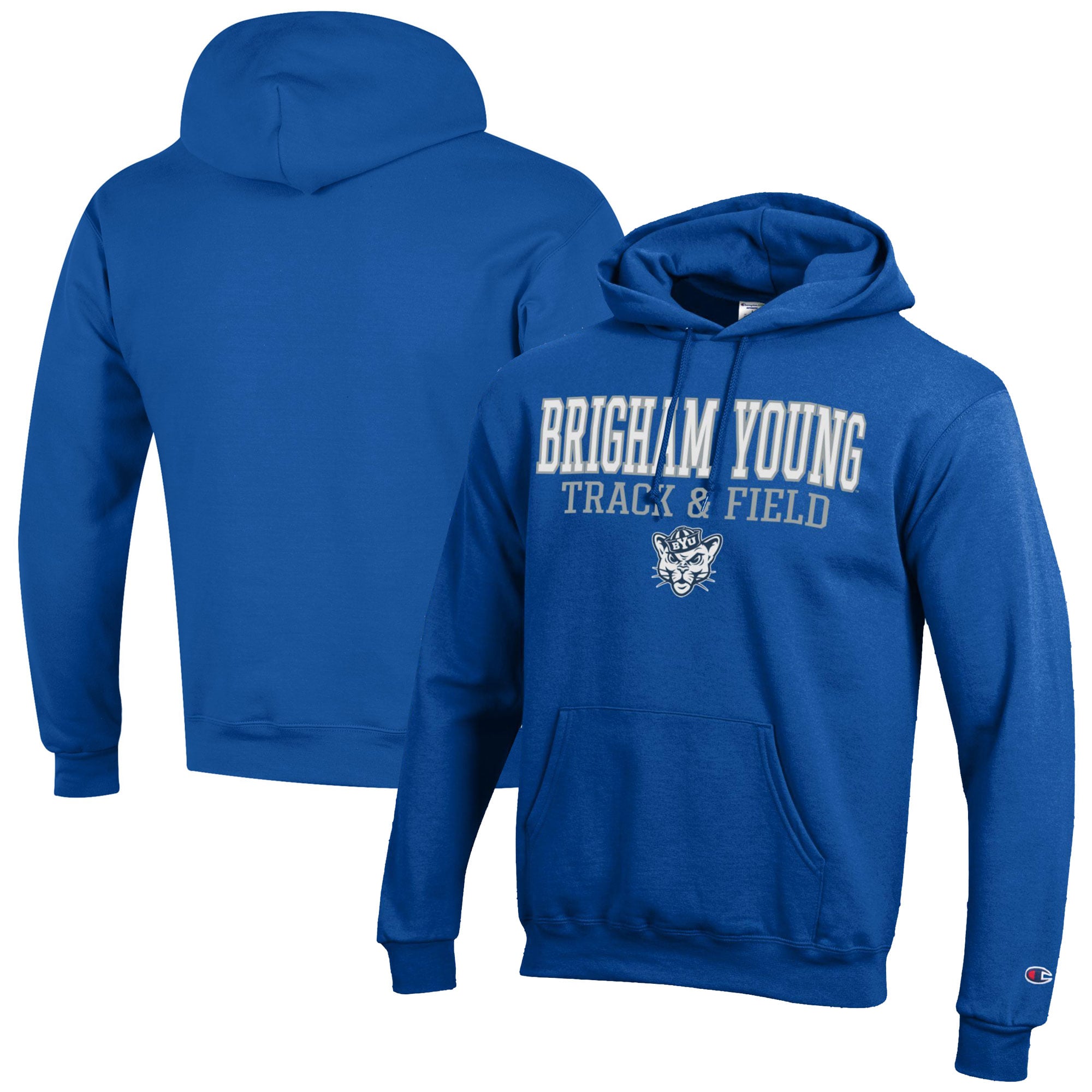 Men's Champion  Royal BYU Cougars Track & Field Stack Powerblend Pullover Hoodie