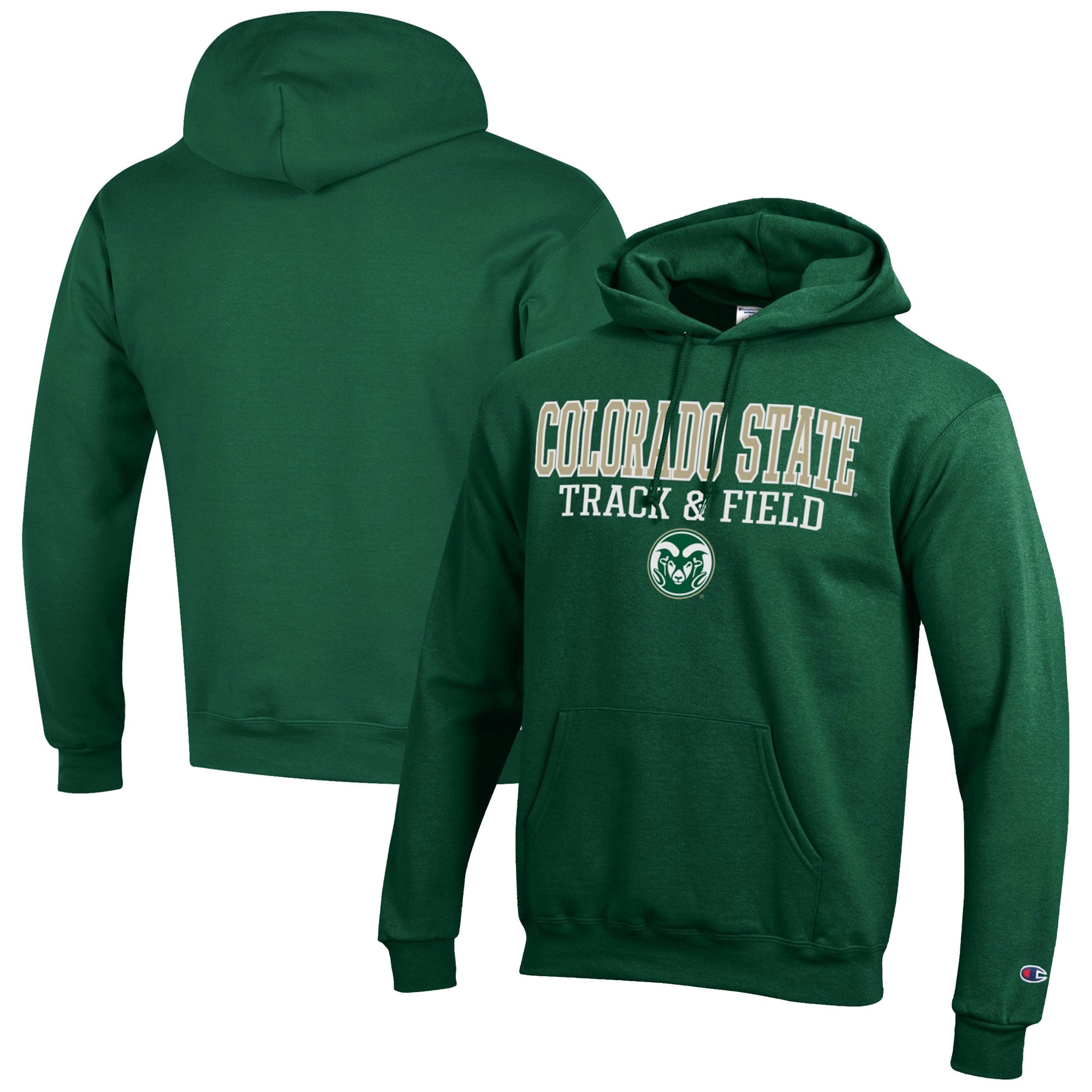 Men's Champion  Green Colorado State Rams Track & Field Stack Powerblend Pullover Hoodie